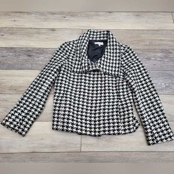 Talbots Women Wool Blend Jacket Coat Black White Houndstooth Shawl Collar 8p - Picture 6 of 13